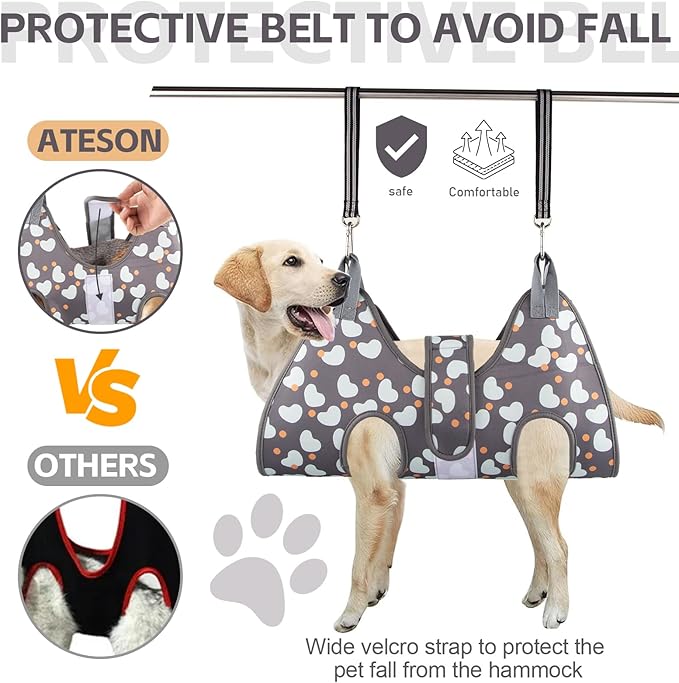 ATESON Dog Grooming Hammock Harness for Medium Dogs Nail Trimming, Dog Sling for Cutting Nails, Dog Hanging Holder Hanger for Clipping Nails with Nail Clippers, Nail File