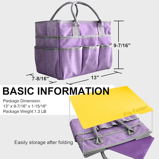 Cupohus Craft Organizer Tote Bag, Purple Sewing Bag for Art | Supply Storage Bags with Pockets and Handles, Oxford Fabric Carrying Caddy for Teacher, Officer, Artist, Traveler, and More