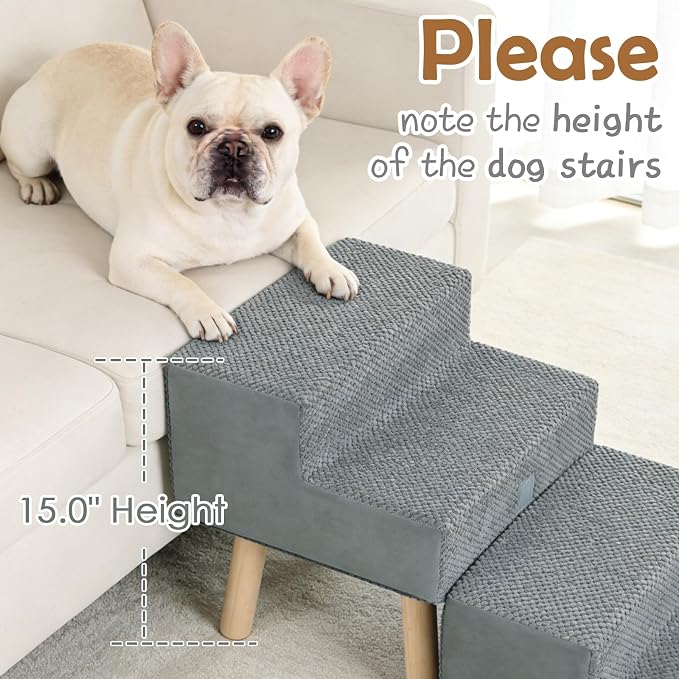 2-in-1 Dog Stairs & Ottoman, 4-Step Dog Ramp for Couch & Sofa | Dog Ramp for Bed, High-Density Foam & Wood Board Support, Side Storage Pocket, Foldable, 170 lbs, Machine Washable, Grey
