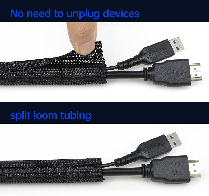 Cable Management, 16FT Wire Management Computer Cord Desk Organizer Protectors from Pets No Chew (Black, 5mm-(3/16"))