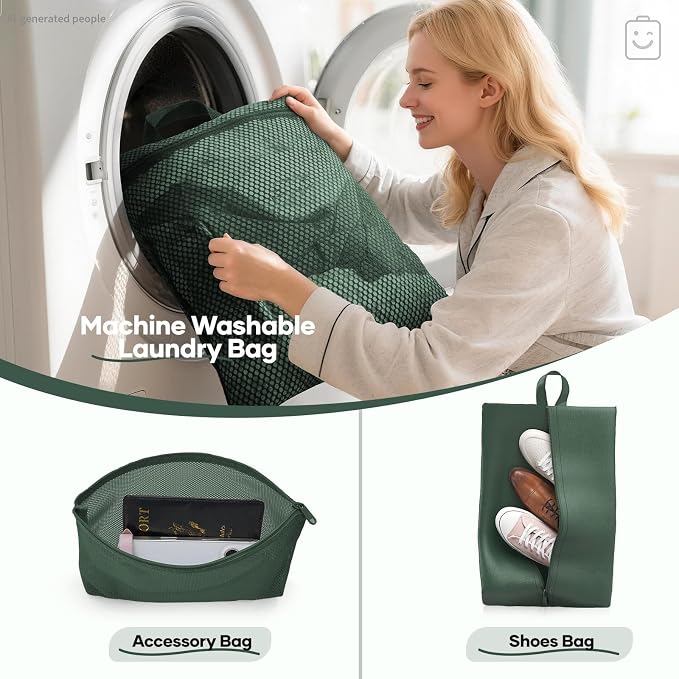 Veken 11 Set Compression Packing Cubes Garment Bags for Travel Essentials,Compressible Expandable Luggage Organizer Bags for Clothing,Space Saver Bags with Over 1000 pcs of Mesh Holes(Dark Green)