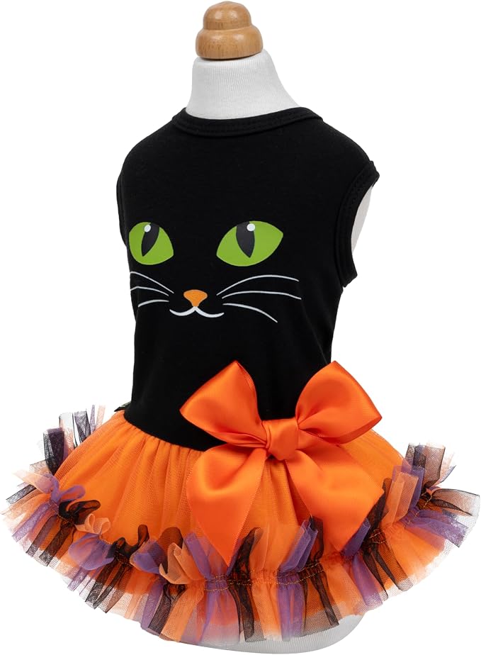 Fitwarm Halloween Cat Face Dog Dress, Funny Halloween Costumes for Small Dogs Girl, Pet Apparel, Black, Orange, Purple, Green, Small