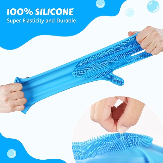 Pecute Silicone Pet Grooming Gloves for Washing Cats Dogs Bath Brush Large | 3,000 soft bristles, Gentle massage & deshedding, Dishwasher safe, For large/thick coats, Home/car cleaning