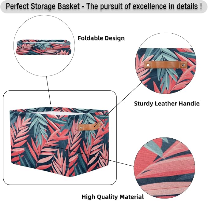 Tropical Palm Leaf Floral Storage Basket Cloth Storage Cube Basket Bins