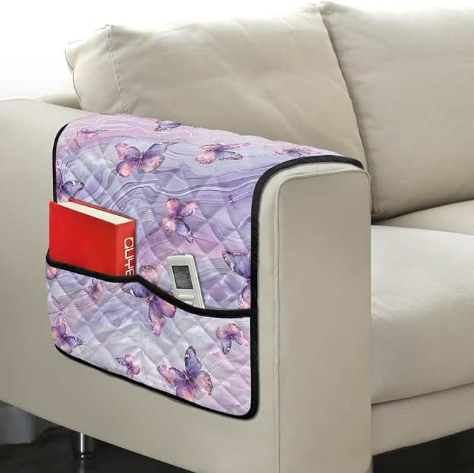 Marble Butterfly Couch Arm Covers Stretch Armchair Cover, Anti-Stains Arm Chair Slipcover Washable Sofa Arm Covers Furniture Protector Cover Office Chair Armrest Protector