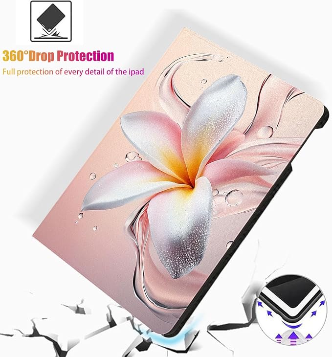 for Microsoft Surface Pro X/Pro X Plus-13 2019/2020/2021/2024 Tablet Case,Auto Wake/Sleep,Adjustable Stand Protective Cover - Pink White Frangipani