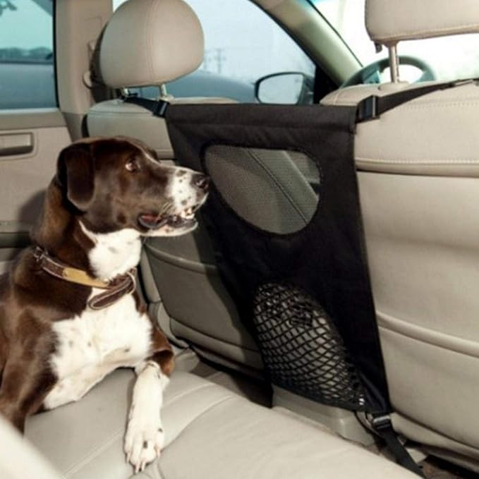 KUIDAMOS Dog Car Net Barrier, Portable Car Mesh Organizer with Mesh for SUV's, Cars Vehicles Pet Cars Divider Back Seat Barrier Net, Easy to Install Adjustable Pet Barrier