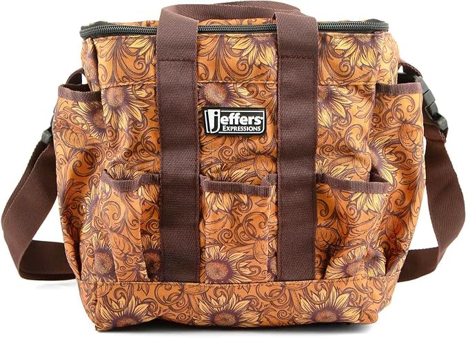Jeffers Expression Deluxe Horse Grooming Bag – Large Zip Top Equestrian Tote w/Multiple Pockets, Handles & Adjustable Shoulder Strap, Padded Feet, Barn Essentials 11.5"x10.5"x8.5" - Bloomin Toolin