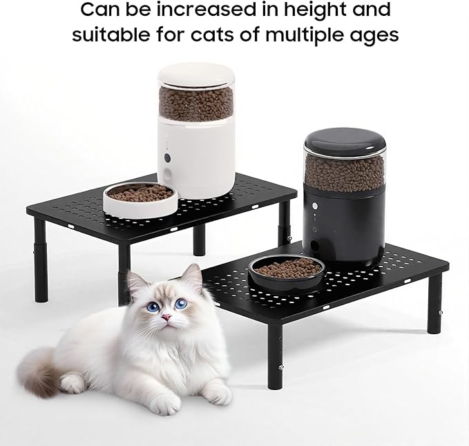 W‌SOWX Adjustable Automatic Cat Feeder Stand - Non-Slip Elevated Holder for Cats/Puppies, Fits Most Automatic Feeders & Water Dispensers, Black(Holder ONLY)