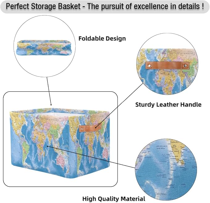 Globe World Map Storage Basket Collapsible Cloth Storage Cube Basket Bins