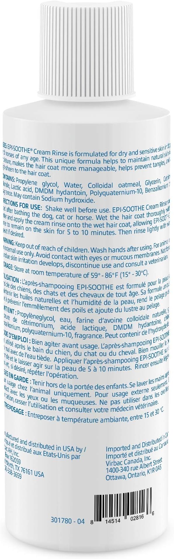 Virbac EPI-SOOTHE® Cream Rinse | Pet Conditioner For Dogs, Cats & Horses (16 oz) - For Dry and Sensitive Skin