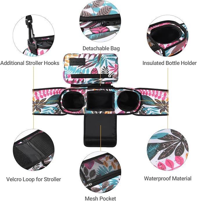 Momcozy Universal Stroller Organizer with Insulated Cup Holder | Detachable Phone Bag and Shoulder Strap, Fits for Uppababy, Baby Jogger, Britax, BOB, Umbrella, and Pet Strollers