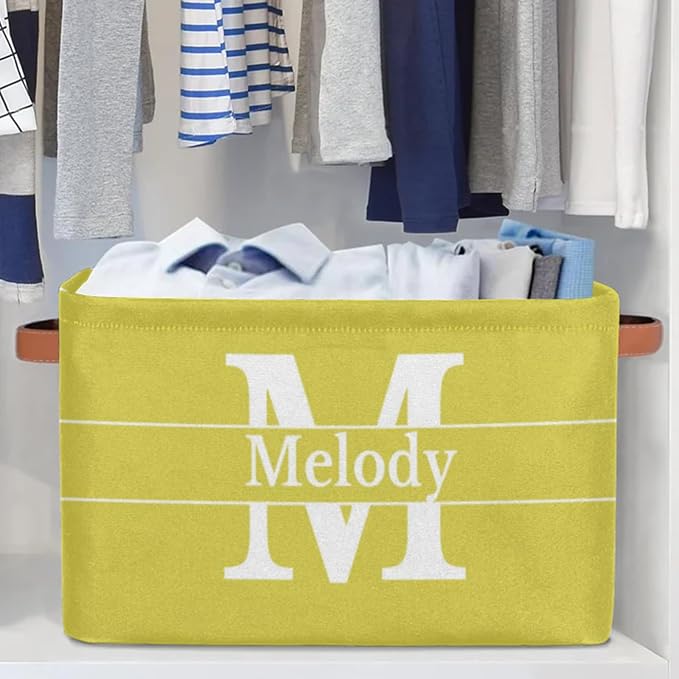 Custom Name Lemon Yellow Storage Bin, Initial Letter Storage Basket
