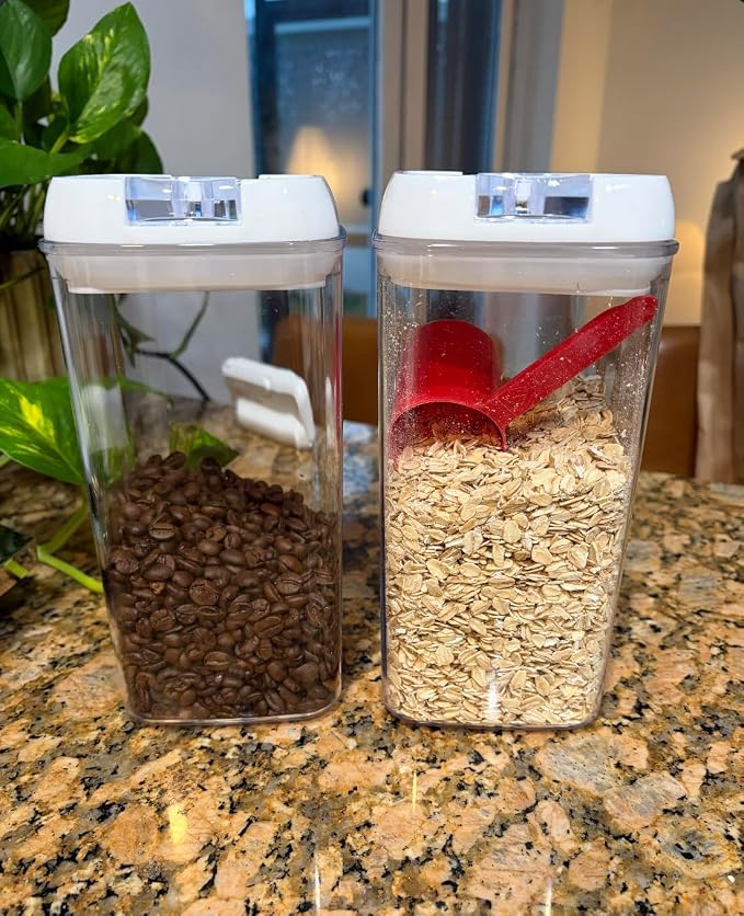 Food Flip‑Tite Airtight Storage Containers 1.2L (2‑Pack), BPA‑Free Acrylic, Easy One‑Hand Flip Lid, Stackable Pantry Jars for Snacks, Coffee, Pet Treats & Small Kitchen Items