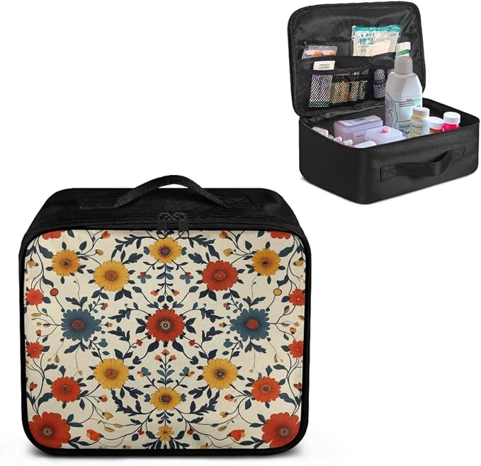 Empty First Aid Bag Flower Design Medical Bag Empty Large Capacity for Home Office and Travel Use Lightweight Washable Soft Fabric Organizational Pouch for Emergencies