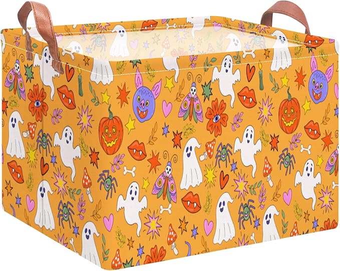 NTAO Gift Storage Basket Empty for Halloween, Storage Bin with Handles, Room Decor, Book Box(Cartoon Halloween)