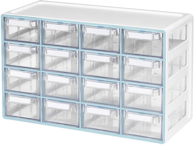 Blue Ginkgo 16-Drawer Storage Cabinet Organizer, Blue, Made in Korea | Stackable. Adjustable. Easy Visibility.