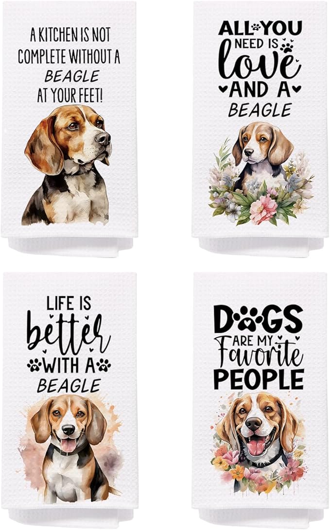 SPBL&L Beagle Dog Kitchen Towels Set of 4, Beagle Gifts for Women, Decorative Hand Tea Dish Towels for Bathroom Decor, 16x24 Inches