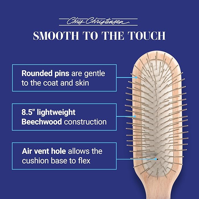 Chris Christensen 27 mm Oblong Pin Dog Brush, Original Series, Groom Like a Professional, Stainless Steel Pins, Lightweight Beech Wood Body, Ground and Polished Tips