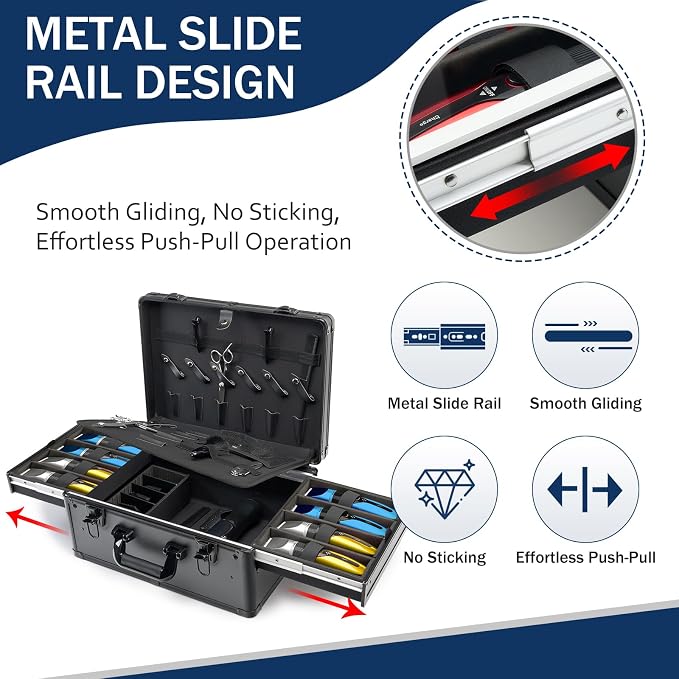 MoyRetty Professional Barber Case Portable Aluminum Organizer for Hair Stylists & Pet Groomers Hairdresser Tool Metal Buckle Box Organizer Traveling Suitcase (Simple)