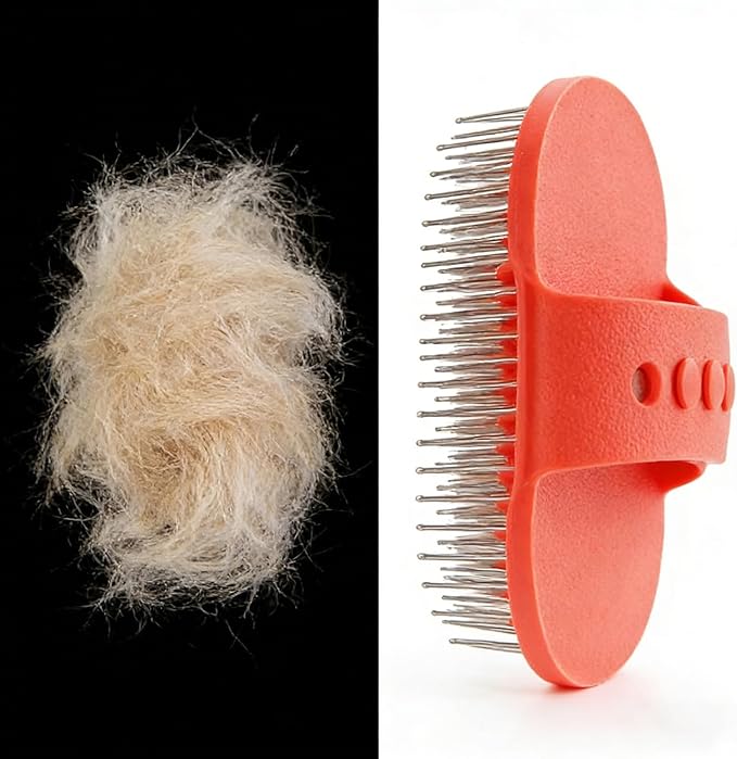 Pet Rubber Grooming Brush Bath Brush Massager with Adjustable Loop Handle Stainless Steel Pin, Random Color