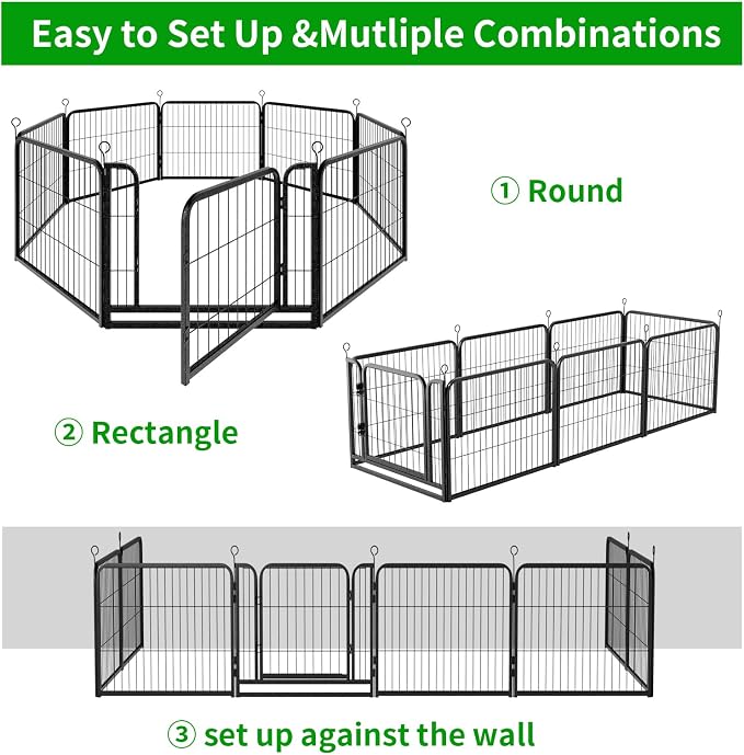 Kfvigoho Dog Playpen Outdoor Extra Wide 16 Panels Heavy Duty Dog Fence 24" | Anti-Rust Coating-Strengthened Dog Fence with Doors Portable for RV Camping Yard, Total 29FT, 68 Sq.ft, Snowy Black