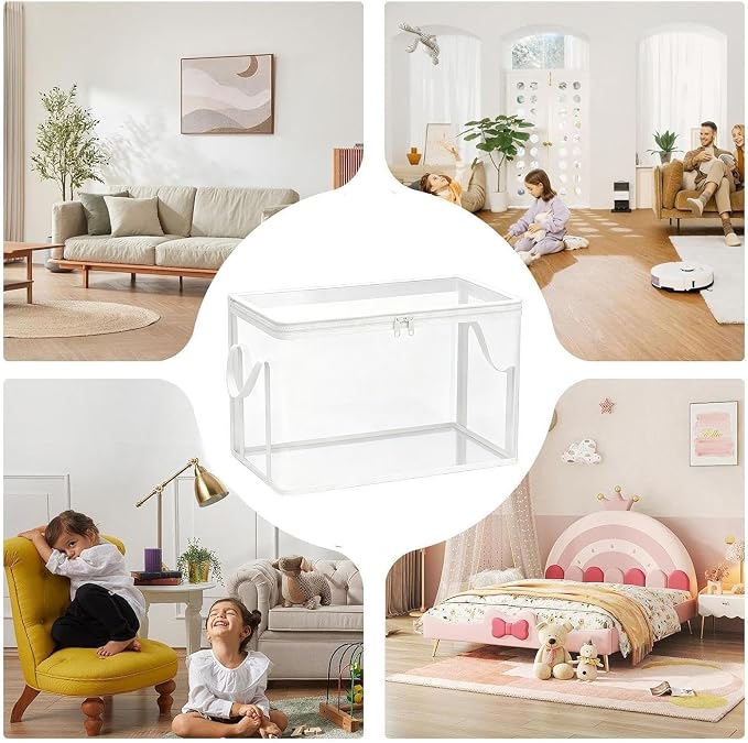Plush Toy Storage Organizer 2-Pieces Plush Dolls Chest Bins | Stuffed Animals Storage for Living Room Bedroom Playroom Study Room Balcony Dormitory Apartment Home