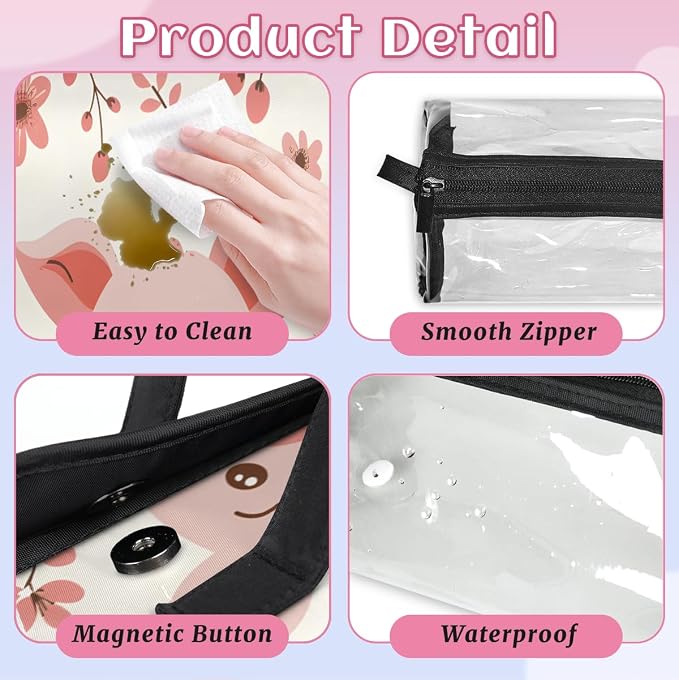 Cute Pig Faces Makeup Bag for Women Hanging Roll-Up Travel Organizer Toiletry Kit with 4 Removable Compartments, Pink Pig