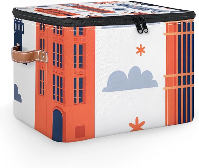London Big Ben Foldable Storage Bin with Lid Zipper | Closet Shelf Organizer, Boxes, Basket Containers for Home, Lidded Storage Cube for Bedroom, Waterproof, with Handles