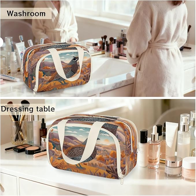 Grouse Travel Toiletry Bag for Women | Bird Wild Animal Lightweight Waterproof Makeup Cosmetic Bag Large Tote Organizer for Traveling, Toiletries, Accessories