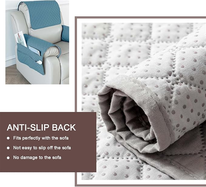 Large Polyester Armrest and Headrest Covers with 2 Pockets | Soft, smooth polyester resists daily wear nonslip silicone backing helps shield recliners and sofas from pet scratches