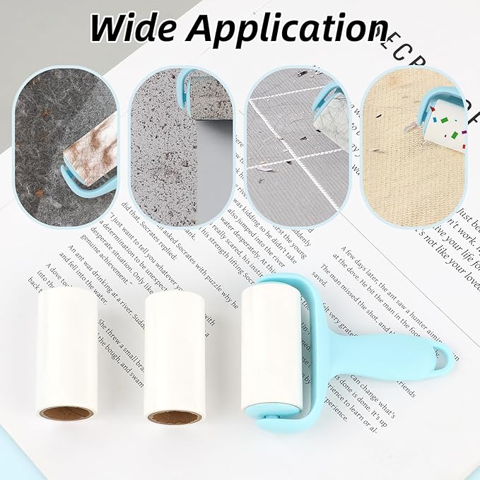 Blue Mini Lint Roller Travel Size,Reusable Lint Brush,Dog Cat Hair Remover with Ergonomic Handle and 3 Refills (90 Sheets)