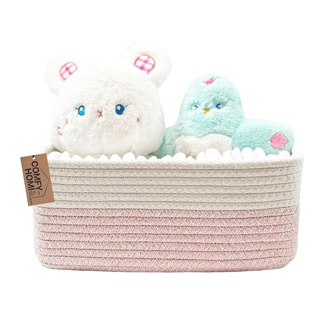 COMFY-HOMI 13" x 8.5" x 5.1" Storage Baskets for Organizing | Cotton Rope Woven Basket | Toy Storage Bin Box | Basket for Shelves, Closet Organizer Bin, Decorative Closet Shelf, 1 Pack