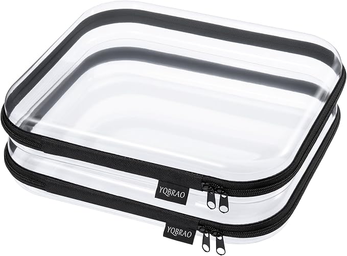 YQBRAO Clear Hard Shell Storage Organizer Set, 2-Pack, Black | Two large rigid PET organizers for electronics, travel, office and everyday organization