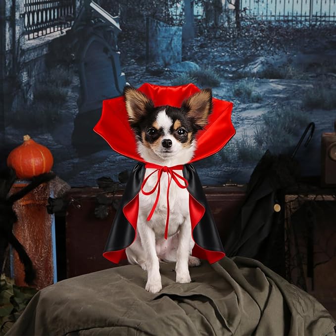 Dog Halloween Costume, Pet Cape for Small Puppy Dogs Cat Funny Red & Black Halloween Costumes with Neck Armor Adjustable Strap Idea for Vampire Party Cosplay (Red, S)