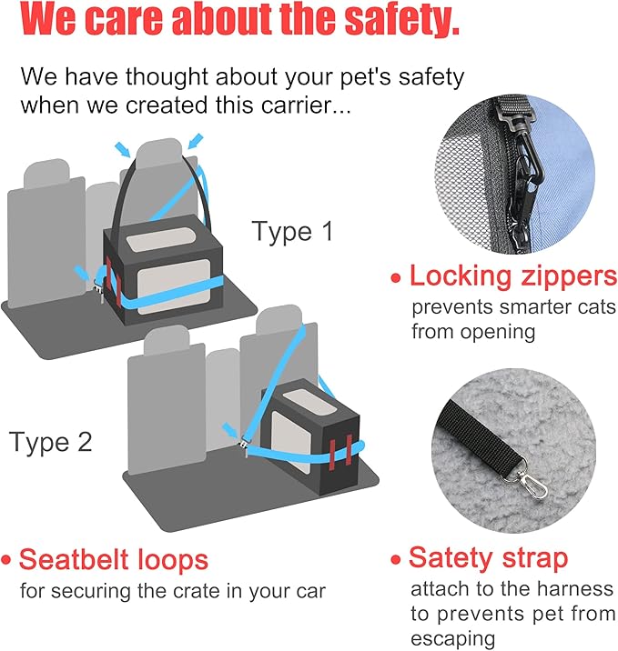 Prutapet Large Cat Carrier 24"x16.5"x16.5" Soft-Sided Portable Pet Crate for Car Traveling with Collapsible Litter Box and Bowl
