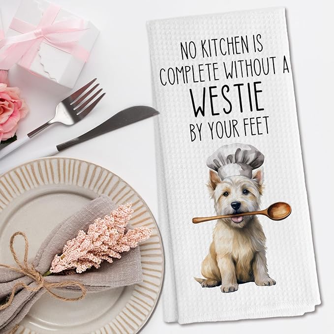 Funny Westie Dog Kitchen Towels, West Highland Terrier Gifts Dish Tea Towels for Kitchen Decor, Westie Gifts for Women Decorative Hand Towels, 16x24 Inch