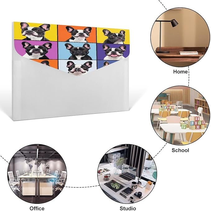File Organizer with Replaceable Labels, Lightweight French Bulldog Pet Document Folder for Home Office Supplies