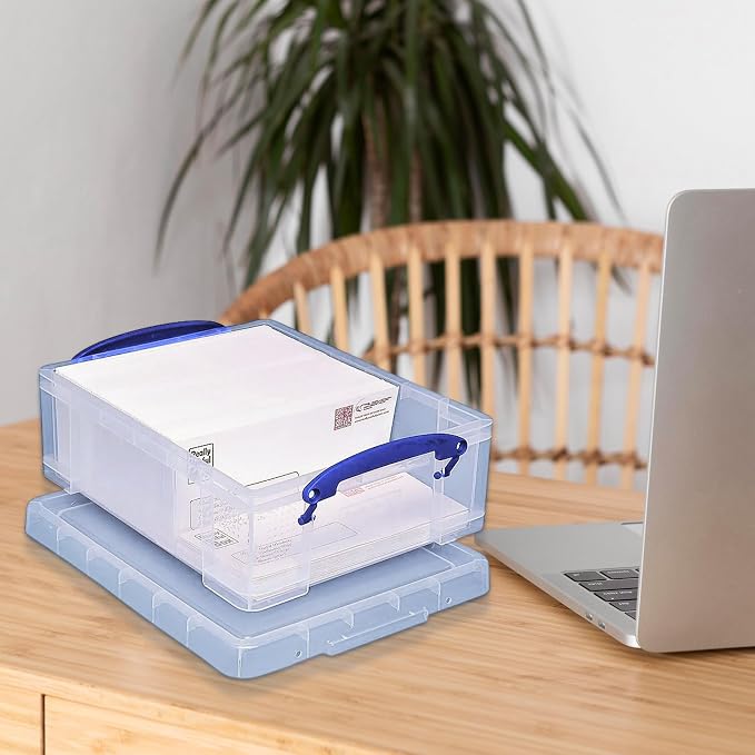 Really Useful Box Stackable 8.1L Plastic Storage Container, 5 Pack | Bin with Snap Lid & Built-In Clip Lock Handles for Home & Office Organization