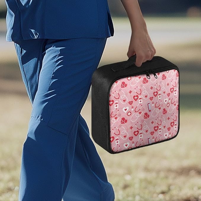 Portable Empty First Aid Kit Bag Travel Medicine Pouch Stethoscope Capsule Pink Medical Bag Empty Medium Dorm Medicine Organizer Storage Bag for Car Home Travel Hiking School