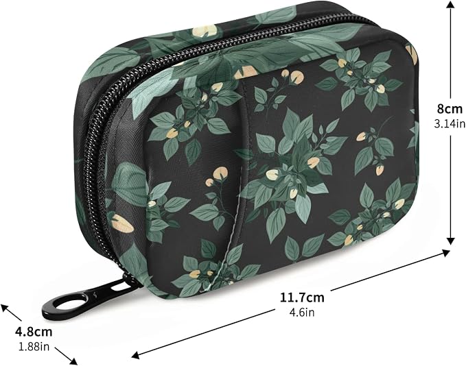 Flowers and Leaves Pill Box 7 Day Pill Case Travel Pill Organizer Bag with Zipper Portable Weekly Case Compact Size for Vitamin Supplement Holder