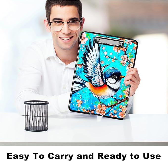 Blue Hummingbird A4 Clipboard with Storage Pen Holder, Clipboards Organizer Nursing Clipboard Foldable File Folder Plastic Clipboard Folio Clip Board for Office Students Classroom Doctor