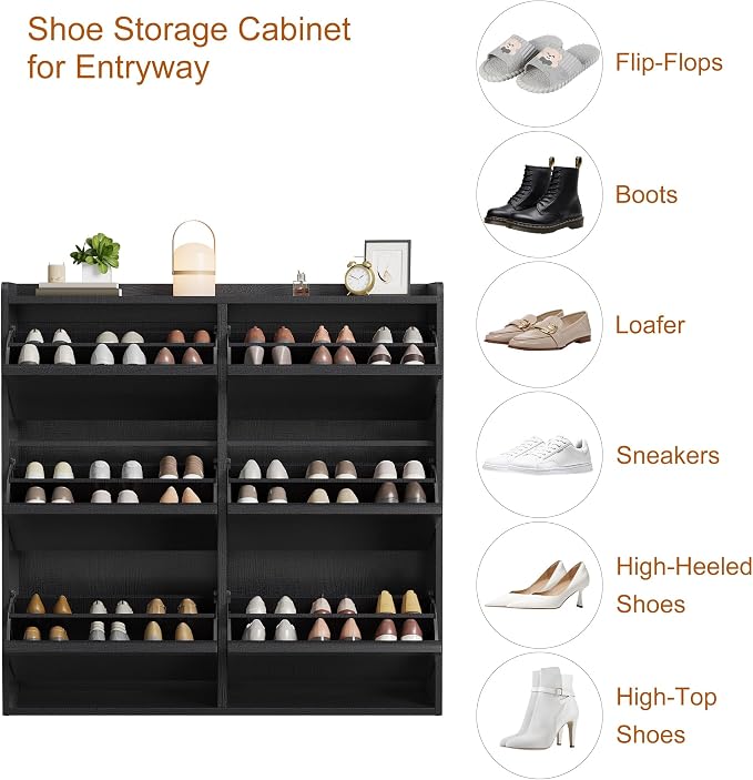 GarveeHome Shoe Cabinet with 6 Flip Drawers, Wooden Shoe Organizer Cabinet with Adjustable Shelf, Shoe Storage for Entryway, Hidden Shoe Cabinet for Hallway, Living Room, Black