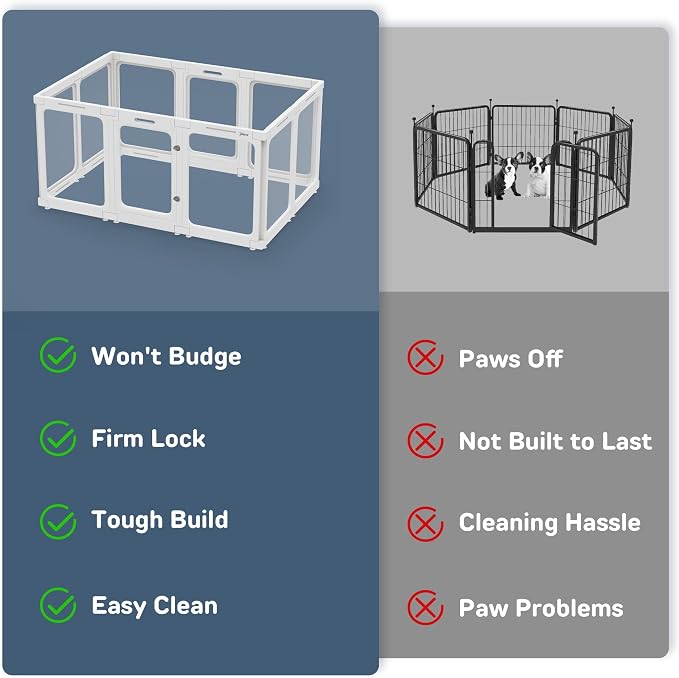 Jalove Acrylic Dog Playpen Indoor, 24" Easy Assemble Clear Pet Play Pen | Plastic Pet Playpen with Door for Puppy Rabbit, Easy Assemble,Easy to Clean,Relieves Pet Anxiety Small Cage, White 10 PCS