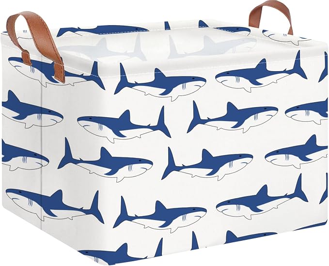 NTAOHAMPER Rectangular Storage Basket,Collapsible Gift Basket with Handles,Kids Toys/Books Box,Room Decor(Shark)