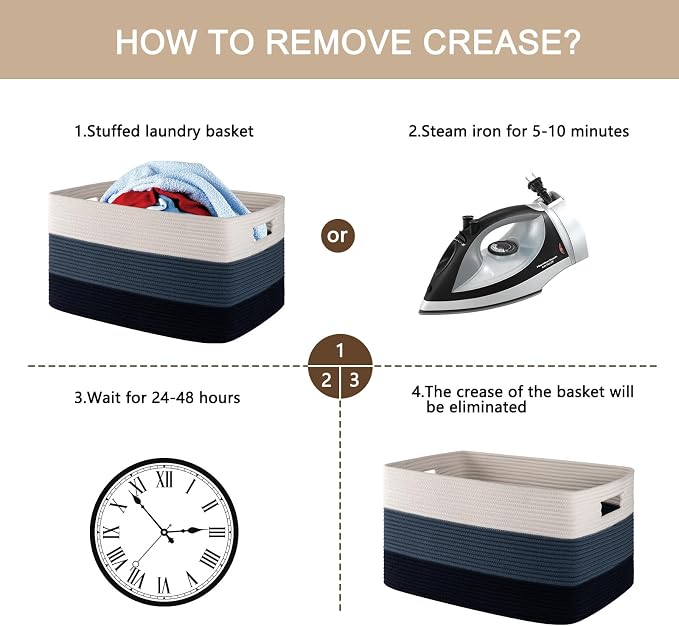 OIAHOMY Blanket Basket Laundry Basket Dog Toy Basket 108L Gradient Blue | Large Storage Basket,Baby Basket,Toy Storage,Woven Rope Basket for Blankets,Blanket Storage for Living Room