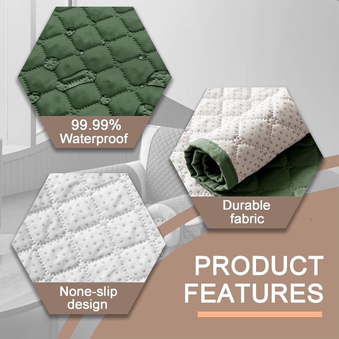 Water-Resistant Sofa Armrest and Headrest Covers with Side Pocket | Keep remotes close quilted polyester helps guard against wear, pet scratches, and kids' messes silicone backing adds grip