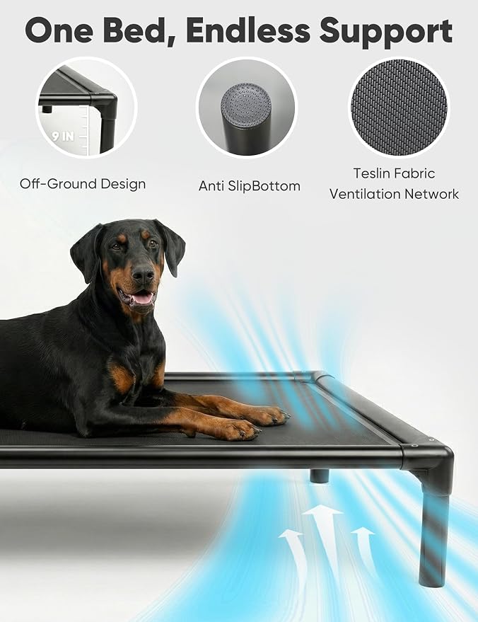 Elevated Dog Bed Waterproof Outdoor, Portable Raised Dog Bed, Dog Bed Off the Floor, Chew-Proof Dog Bed Easy Clean Indoor or Outdoor Use，XX-Large, 56 * 37.5 * 9in, Grey