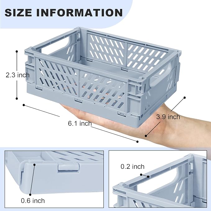 Tobeso-Nuoze Mini Pastel Plastic Storage Bins 2Pcs Foldable Pastel Crates | Basket Colorful Storage Containers Baskets for Classroom Kitchen Office Bedroom Desktop Home Decor (Blue 5.8" x 3.8" x 2.2")