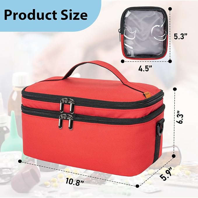 2 Layers Medicine Organizer Bag with Portable Pouch, Pill Bottle Organizer | Lockable Medical Travel Case for Pills, Vitamin, Medical Supplies